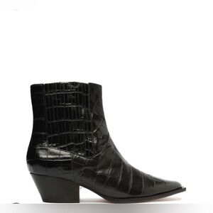 Schutz Briani black Croc cowboy ankle booties NWT SIZE 8